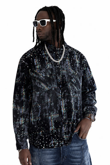 Camicia Denim Black Island Nera Washed con Strass