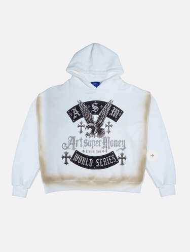 Felpa Bianca Oversize Boxy Fit Lavaggio Sfumato - Aquila World Series