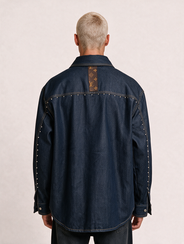 Camicia Giacca LV Tela Candiani Blu con Perline Oversize