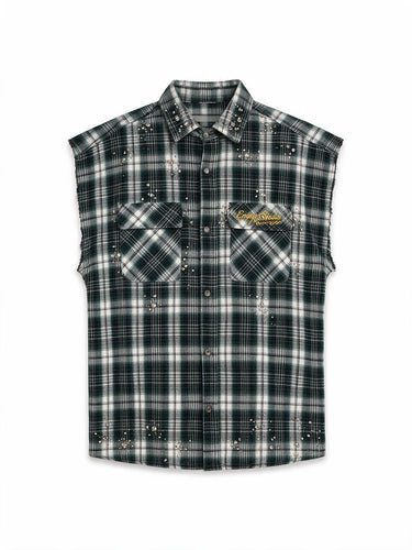 Camicia smanicata a Quadri con perle Empty Studios