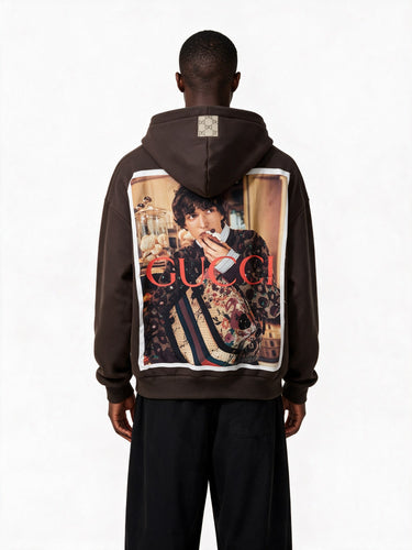 Felpa GG Marrone Patch Ragazzo vista retro indossata