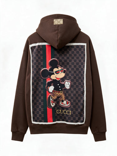 Felpa GG Marrone Patch Topolino retro su sfondo bianco