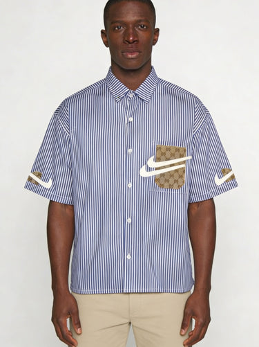 Camicia Righe Azzurre Manica Corta