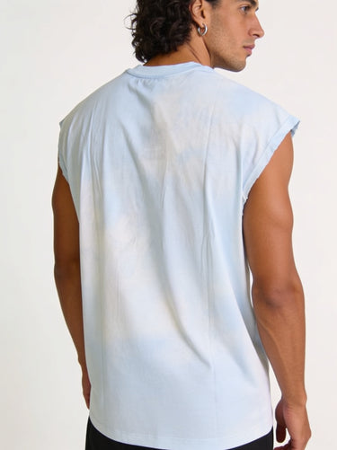 Canotta Oversize Azzurra Tie-Dye Stampa Dadi "Creative Dept 110"