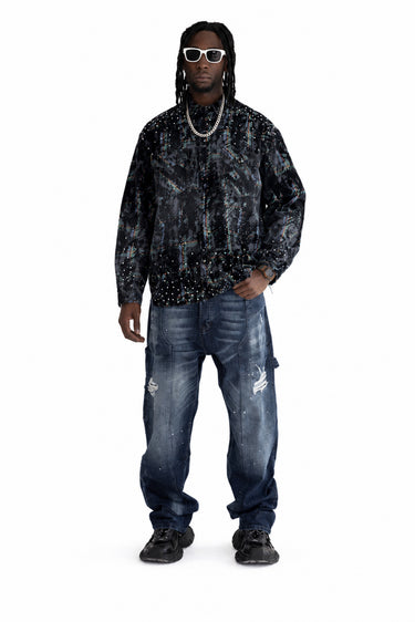 Camicia Denim Black Island Nera Washed con Strass