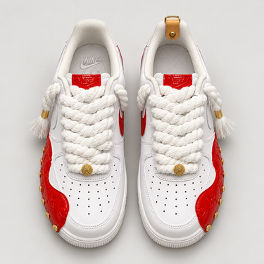 Sneaker Custom Bianca e Rossa con Lacci in Corda – foto 2