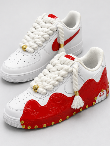 Sneaker Custom LV Bianca e Rossa con Lacci in Corda