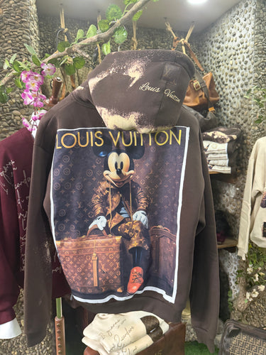 Felpa LV Marrone Candeggiata con Patch Topolino