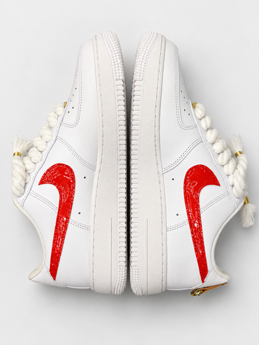 Sneaker Custom LV Bianca e Rossa con Lacci in Corda