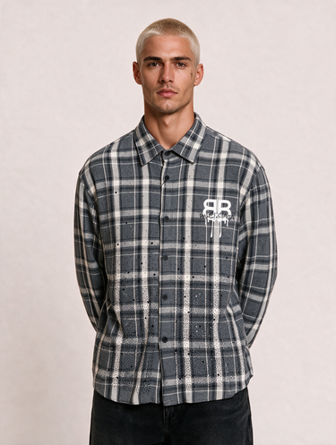 Camicia BB Custom Flanella Scritta Bianca Oversize