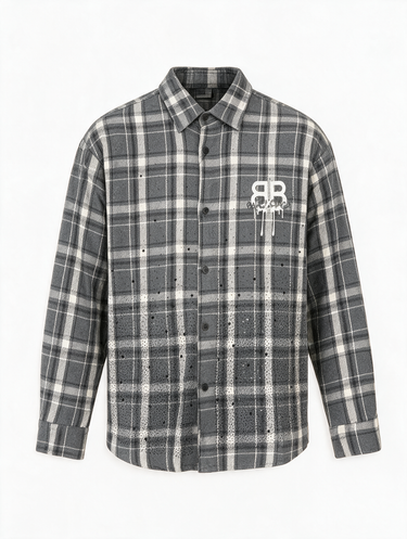 Camicia BB Custom Flanella Scritta Bianca Oversize