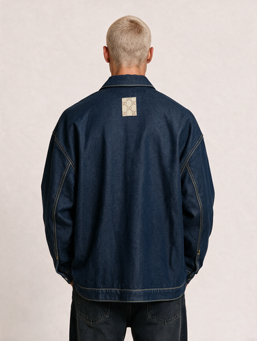 Camicia GG Denim Blu Naturale Cucitura a Contrasto Oversize