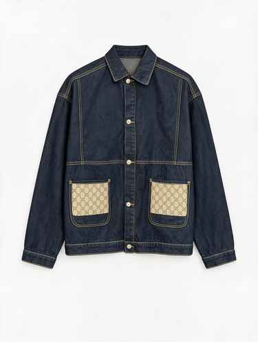 Camicia GG Denim Blu Naturale Cucitura a Contrasto Oversize