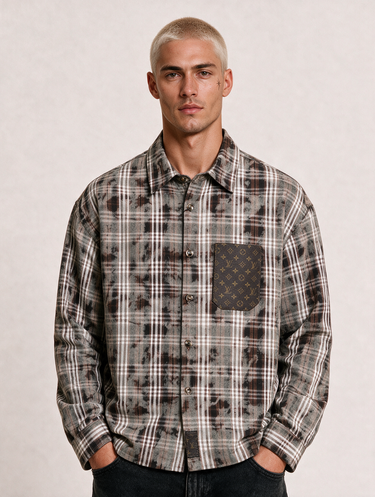 Camicia LV Quadri Grigio Oversize in Flanella
