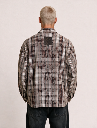Camicia LV Quadri Grigio Oversize in Flanella