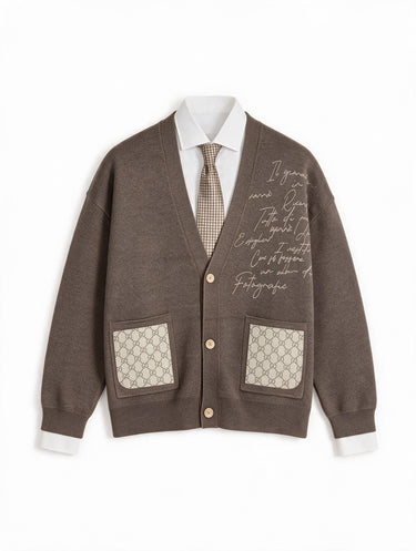 Cardigan GG Boxy Fit Fango Scuro Scritta Corsivo