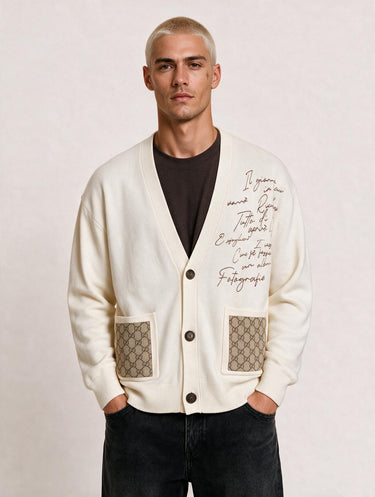 Cardigan GG Oversize Panna Scritta Corsivo