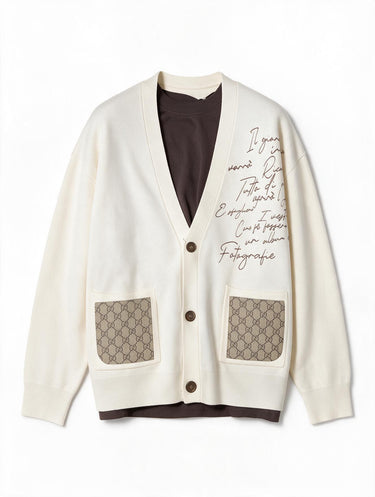 Cardigan GG Oversize Panna Scritta Corsivo