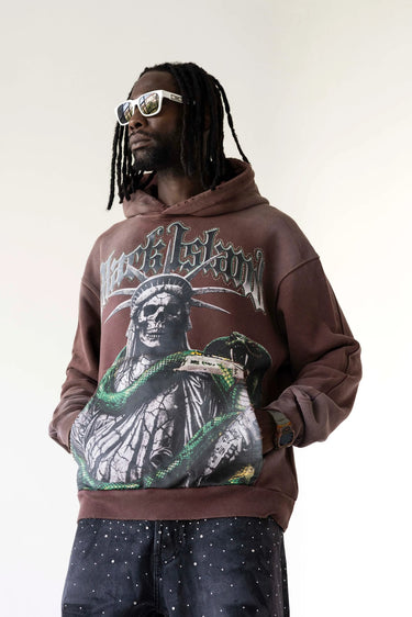 Felpa Black Island Oversize Marrone Liberty Skull