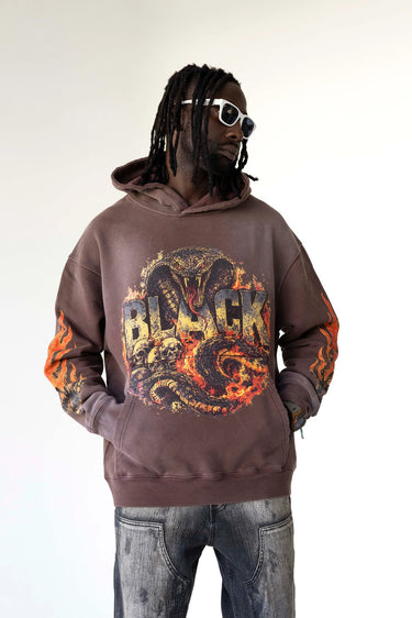 Felpa Black Island Oversize Marrone Vintage Washed con Serpente