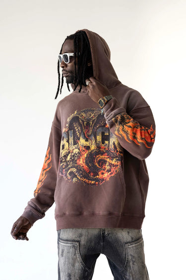 Felpa Black Island Oversize Marrone Vintage Washed con Serpente