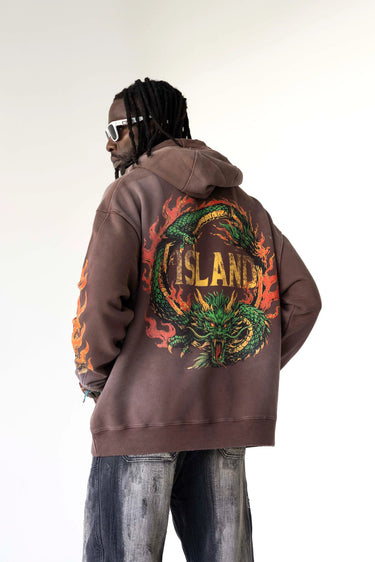 Felpa Black Island Oversize Marrone Vintage Washed con Serpente