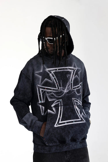 Felpa Black Island Nera Iron Cross con Borchie