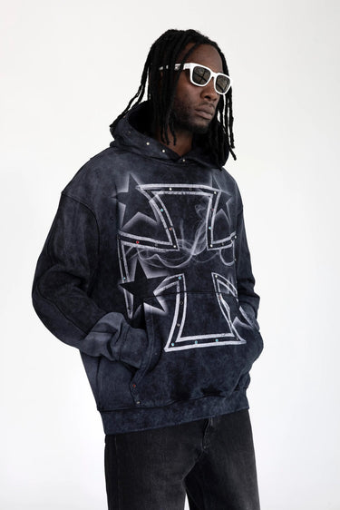 Felpa Black Island Nera Iron Cross con Borchie