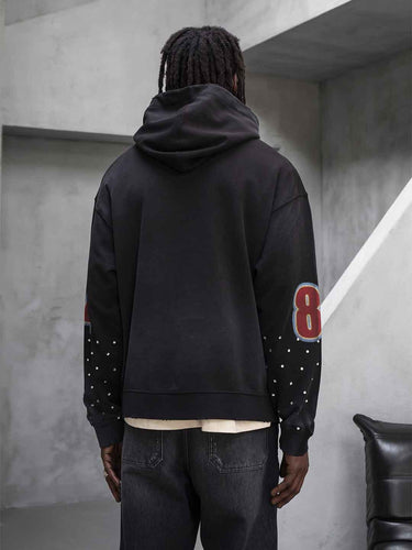 Felpa Black Island Nera Racing Club con Cappuccio e Strass