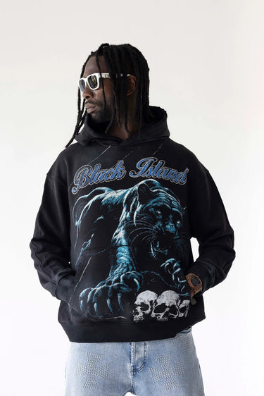Felpa Black Island Nera con Stampa Pantera