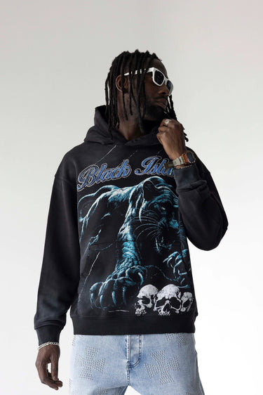 Felpa Black Island Nera con Stampa Pantera