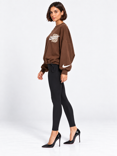 Felpa Oversize Marrone con Patch e Coulisse – foto 2