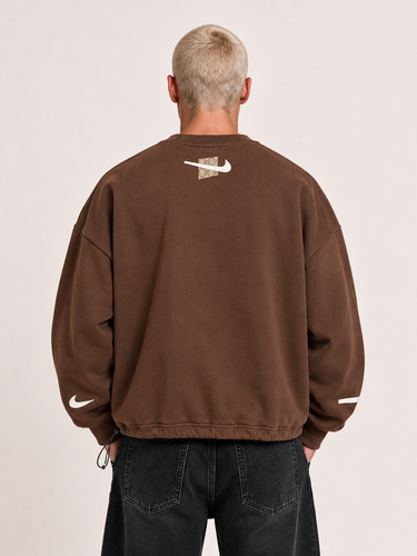 Felpa Oversize Marrone con Patch e Coulisse – foto 3