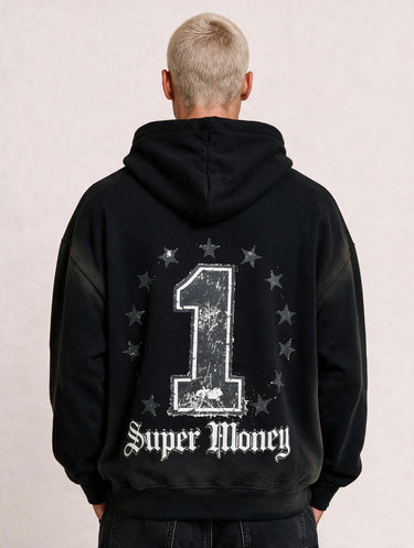Felpa Oversize Boxy Fit Art Super Money Lavaggio Sfumato - Stampa Labbra & Catena