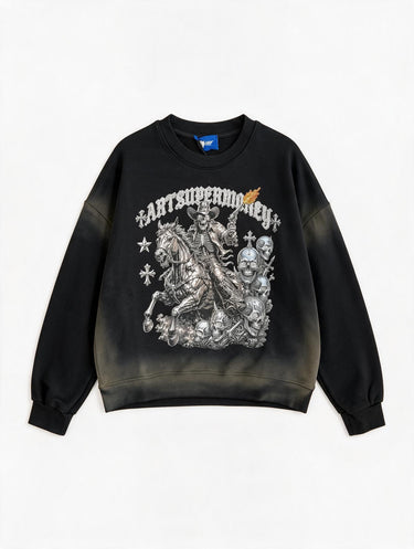 Felpa Oversize Boxy Fit Art Super Money Lavaggio Sfumato - Teschio Cowboy