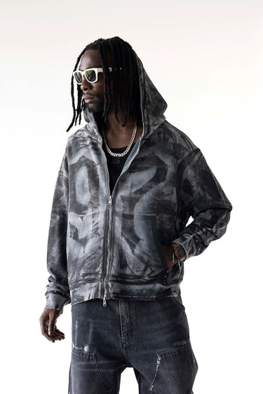 Felpa Zip Black Island Grigia Washed con Grafica