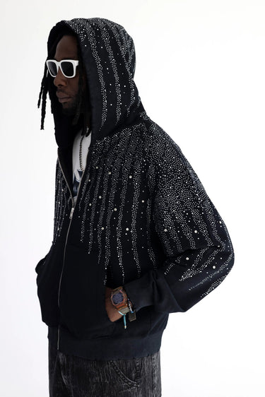 Felpa Zip Black Island Nera con Strass a Cascata