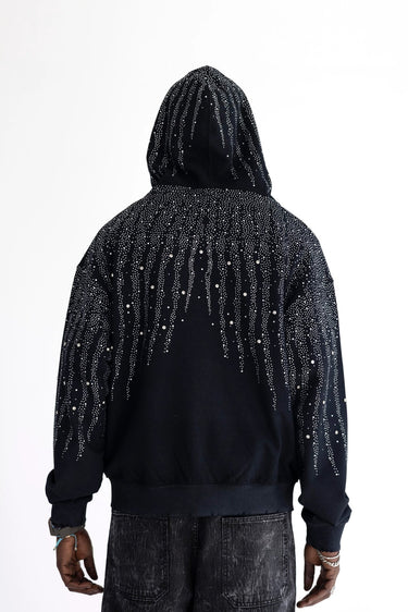 Felpa Zip Black Island Nera con Strass a Cascata