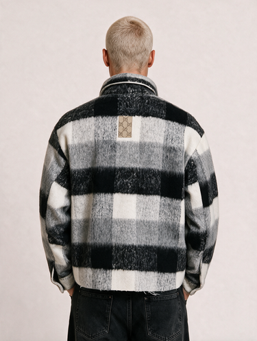 Giacca Cappotto GG Ritratto Uomo Quadri Grigio Big Oversize