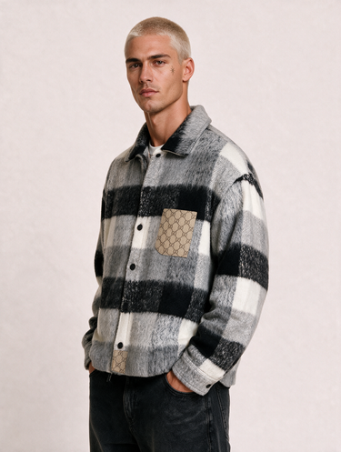Giacca Cappotto GG Snoopy Quadri Grigio Big Oversize