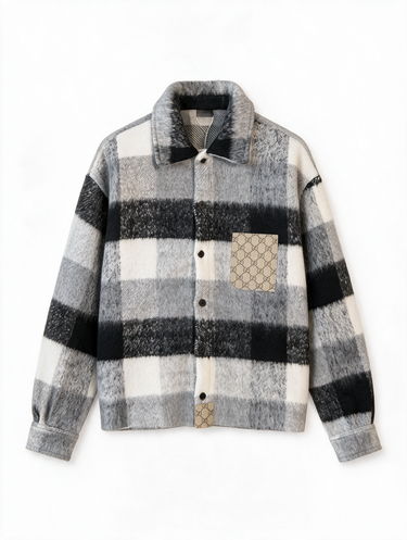 Giacca Cappotto GG Snoopy Quadri Grigio Big Oversize