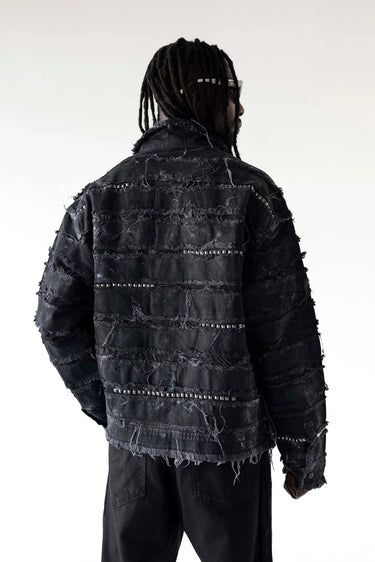 Giacca Denim Black Island Nera Distressed con Borchie