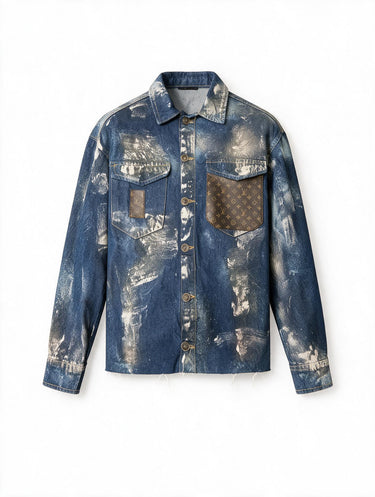 Giacca Camicia LV Denim Lavaggio Meccanico Oversize, Boxy Fit e Taglio Vivo