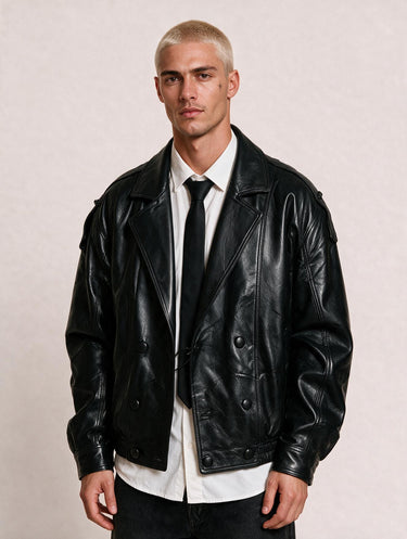 Giubbotto Pelle Nera Doppiopetto Big Oversize