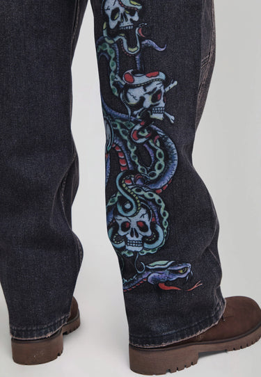 Jeans Ed Hardy Baggy Washed Black Red Logo