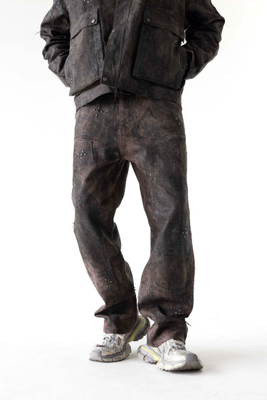Jeans Black Island Marrone Washed con Borchie