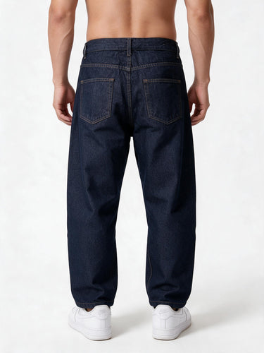 Jeans Blu Denim Naturale con Cuciture a Contrasto, Vestibilità Regolare
