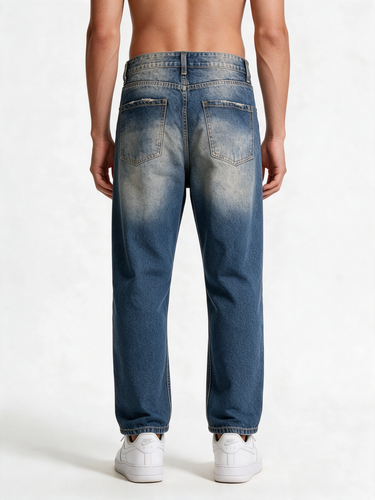 Jeans Denim Lavaggio Vissuto con Cristalli a Croce