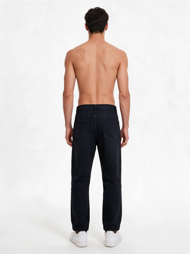 Jeans Nero Lavaggio Zero Tempestato di Strass e Perline, Vestibilità Regolare