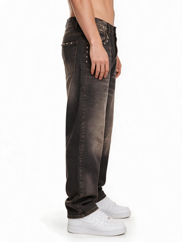 Jeans Sabbiati Caffè con Borchie Baggy – foto 2